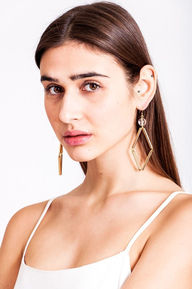 Norma earrings made of quartz, brass and gold plated sterling silver